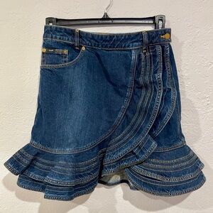 Lee x Self-Portrait Skirt Collab Women's US 8 Blue Denim Ruffle Jean Festival